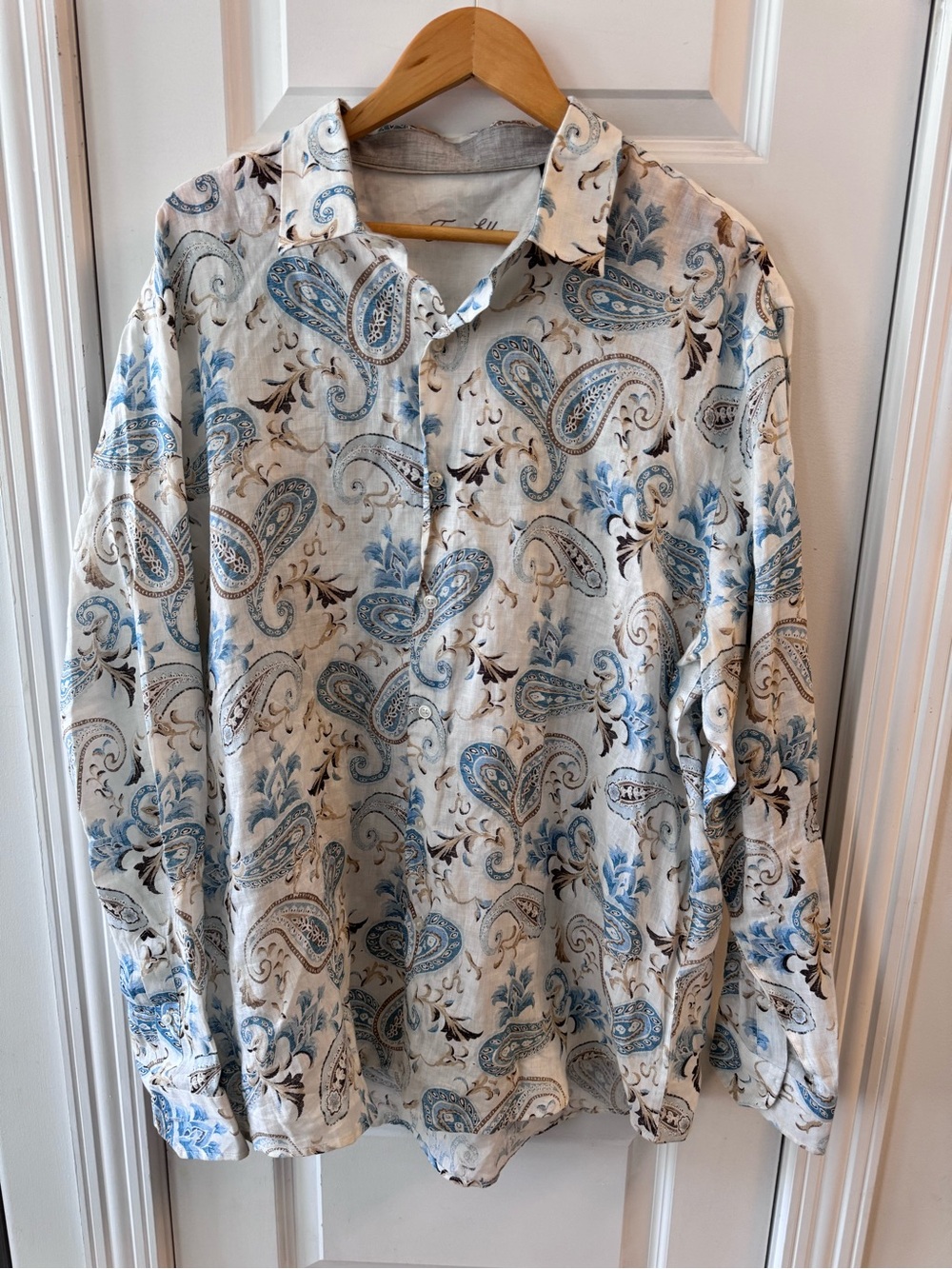Tasso Elba Blue and Cream Paisley Button-Down Shirt